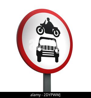 Rendu 3D de la signalisation routière d'absence de moteur et de véhicules Sur un fond blanc Banque D'Images