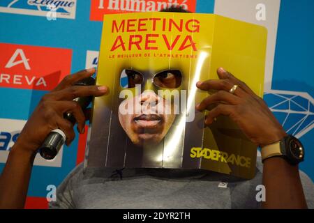 L'athlète jamaïcain Ubain Bolt lors d'une conférence de presse présentant la rencontre AREVA Athletics à Paris, France, le 2 juillet 2013. Le record mondial de sprinter Bolt sera disputé lors de la rencontre d'athlétisme de la Diamond League le 6 juillet au stade de France, à Saint-Denis, en dehors de Paris. Photo de Henri Szwarc/ABACAPRESS.COM Banque D'Images