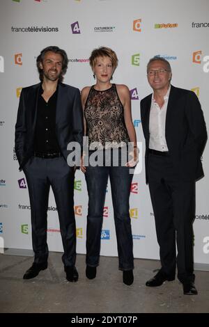 Aymeric Caron, Natacha Polony et Laurent Ruquier assistent à la conférence de presse annuelle des télévisions de France qui s'est tenue au Palais de Tokyo, à Paris, en France, le 28 août 2013. Photo de Jerome Domine/ABACAPRESS.COM Banque D'Images