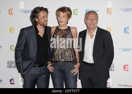 Aymeric Caron, Natacha Polony et Laurent Ruquier assistent à la conférence de presse annuelle des télévisions de France qui s'est tenue au Palais de Tokyo, à Paris, en France, le 28 août 2013. Photo de Jerome Domine/ABACAPRESS.COM Banque D'Images