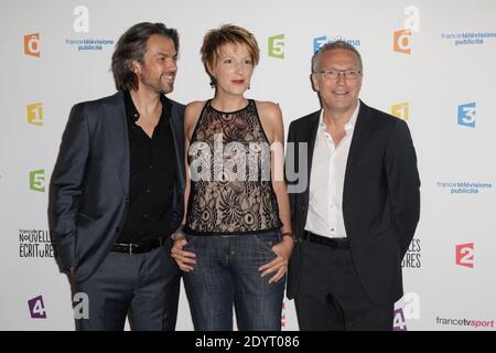 Aymeric Caron, Natacha Polony et Laurent Ruquier assistent à la conférence de presse annuelle des télévisions de France qui s'est tenue au Palais de Tokyo, à Paris, en France, le 28 août 2013. Photo de Jerome Domine/ABACAPRESS.COM Banque D'Images