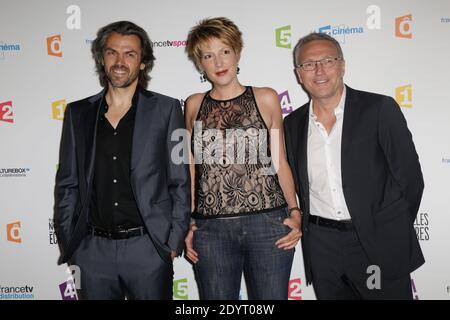 Aymeric Caron, Natacha Polony et Laurent Ruquier assistent à la conférence de presse annuelle des télévisions de France qui s'est tenue au Palais de Tokyo, à Paris, en France, le 28 août 2013. Photo de Jerome Domine/ABACAPRESS.COM Banque D'Images