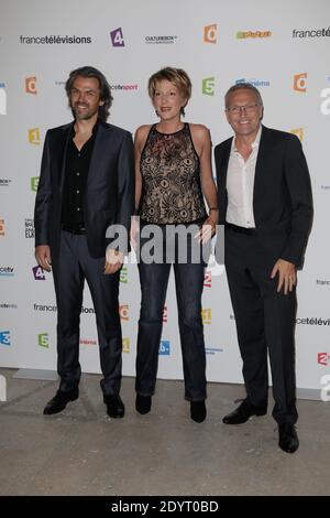 Aymeric Caron, Natacha Polony et Laurent Ruquier assistent à la conférence de presse annuelle des télévisions de France qui s'est tenue au Palais de Tokyo, à Paris, en France, le 28 août 2013. Photo de Jerome Domine/ABACAPRESS.COM Banque D'Images