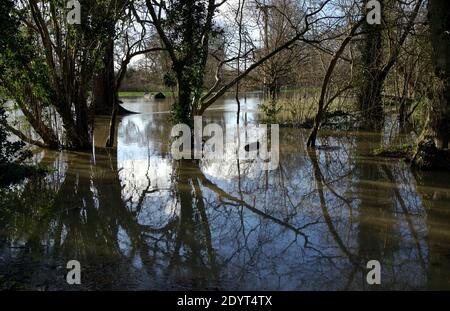 Rivière débordé dans la ville de Horley Banque D'Images