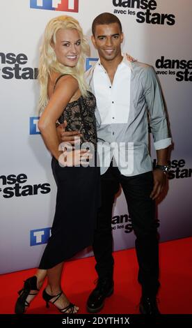 Katrina Patchett et Brahim Zaibat participant à la photocall de la saison 4 de 'anse avec les Starss' au siège de TF1 à Paris, en France, le 10 septembre 2013. Photo de Jerome Domine/ABACAPRESS.COM Banque D'Images