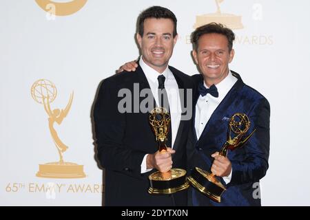 Carson Daly et Mark Burnett, lauréats du prix du programme de concours réalité exceptionnelle « The Voice », posent dans la salle de presse lors de la 65e cérémonie annuelle Primetime Emmy Awards organisée au Nokia Theatre L.A. Vivre à Los Angeles, CA, USA, le 22 septembre 2013. Photo de Lionel Hahn/ABACAPRESS.COM Banque D'Images