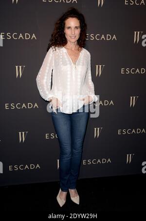 Andie MacDowell participe à une fête de la revue Escada et W au profit de Cool Earth Organization dans la boutique phare de la côte ouest de la marque à Los Angeles, CA, USA, le 26 septembre 2013. Photo de Lionel Hahn/ABACAPRESS.COM Banque D'Images