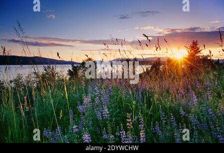 Coucher de soleil sur le lac Pend oreille de l'Idaho près de Hope, Idaho (situé sur le côté est du lac). Banque D'Images