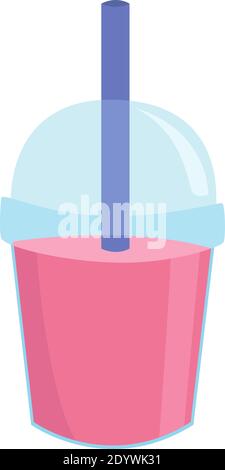 Jus rose dans une tasse en plastique, illustration, vecteur sur fond blanc. Illustration de Vecteur