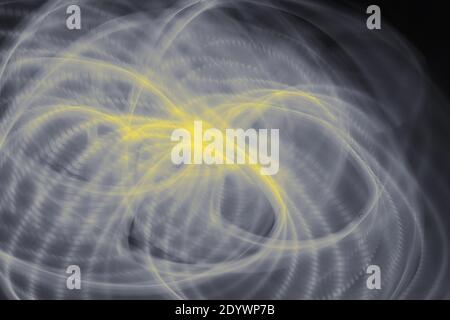 Anneaux jaunes et gris sur fond noir, arrière-plan dynamique abstrait avec les couleurs de l'année 2021 Banque D'Images