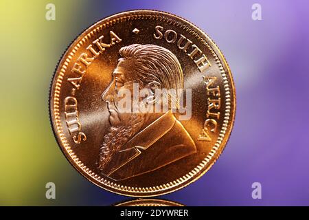 Gros plan d'une pièce d'or d'Afrique du Sud, Krugerrand Banque D'Images