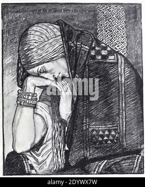 Imprimé ancien d'époque intitulé Deidre of the Sorrows par John Duncan, le célèbre artiste écossais. (Voix des collines) Banque D'Images