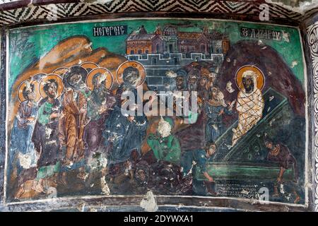 Une fresque présentant la résurrection de Jésus sur le mur extérieur de l'église du Rocher au Monastère de Sumela. Sumela est un Banque D'Images