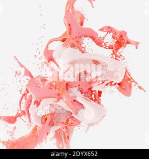 Les couleurs blanc et rouge sont des éclaboussures de peinture isolées sur fond blanc Banque D'Images