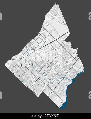 Carte de Mississauga. Carte détaillée de la zone administrative de Mississauga. Panorama urbain. Illustration vectorielle libre de droits. Carte de contour linéaire avec h Illustration de Vecteur