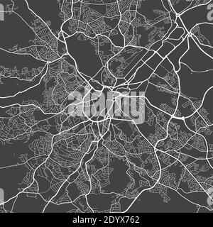 Plan de la ville urbaine de Sheffield. Illustration vectorielle, poster d'art en niveaux de gris de Sheffield. Carte des rues avec vue sur les routes et la région métropolitaine. Illustration de Vecteur