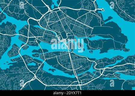 Carte détaillée du quartier administratif de Stockholm. Illustration vectorielle libre de droits. Panorama urbain. Carte touristique graphique décorative de Stockholm Illustration de Vecteur