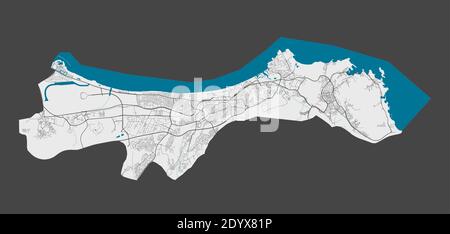 Carte Muscat. Carte détaillée de la zone administrative de la ville de Muscat. Panorama urbain. Illustration vectorielle libre de droits. Carte avec autoroutes, rues, Illustration de Vecteur