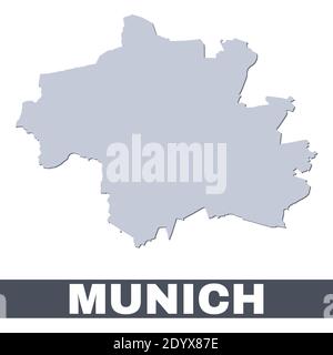 Carte de Munich. Carte vectorielle de la ville de Munich à l'intérieur de ses frontières. Gris avec ombre sur fond blanc. Illustration isolée. Illustration de Vecteur