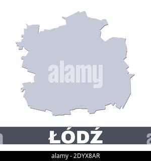 Carte des contours de Lodz. Carte vectorielle de la zone de la ville de Lodz à l'intérieur de ses frontières. Gris avec ombre sur fond blanc. Illustration isolée. Illustration de Vecteur