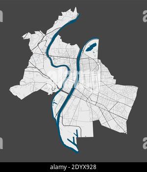 Carte de Lyon. Carte détaillée du quartier administratif de Lyon. Panorama urbain. Illustration vectorielle libre de droits. Carte avec autoroutes, rues, riv Illustration de Vecteur