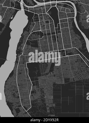 Carte de la ville urbaine de Tunis. Illustration vectorielle, affiche artistique en niveaux de gris de Khartoum. Carte des rues avec vue sur les routes et la région métropolitaine. Illustration de Vecteur