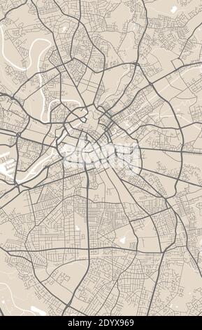 Carte détaillée du quartier administratif de Manchester. Illustration vectorielle libre de droits. Panorama urbain. Carte touristique graphique décorative de Mancheste Illustration de Vecteur