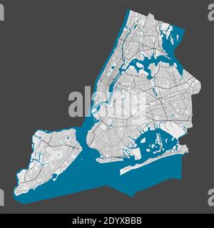 Carte de New York. Carte détaillée de la zone administrative de New York. Panorama urbain. Illustration vectorielle libre de droits. Carte avec autoroutes, stre Illustration de Vecteur