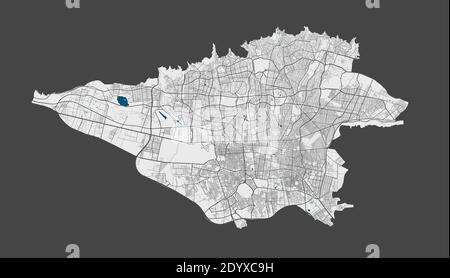 Carte de Téhéran. Carte vectorielle détaillée de la zone administrative de la ville de Téhéran. Affiche avec rues et eau sur fond gris. Illustration de Vecteur