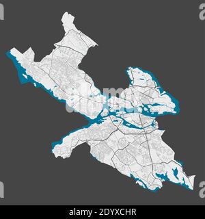 Carte de Stockholm. Carte détaillée du quartier administratif de Stockholm. Panorama urbain. Illustration vectorielle libre de droits. Carte avec autoroutes, St Illustration de Vecteur