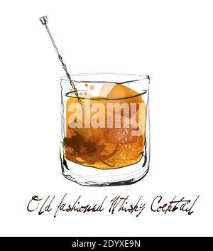 Cocktail de whisky à l'ancienne dans le style aquarelle - illustration vectorielle Illustration de Vecteur