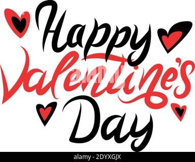 Affiche typographique Happy Valentines Day avec texte de calligraphie manuscrite et coeurs, noir et rouge isolés sur fond blanc. Illustration vectorielle E Illustration de Vecteur