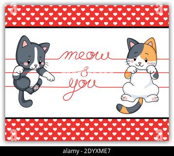 chatons adorables accrochés au message d'amour du fil Illustration de Vecteur