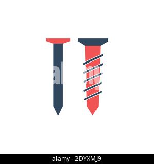 Icônes vectorielles en métal à clous et à vis isolées sur du blanc arrière-plan Illustration de Vecteur