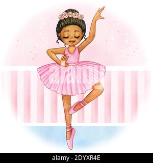 Jolie ballerine à l'aquarelle afro princesse Illustration de Vecteur