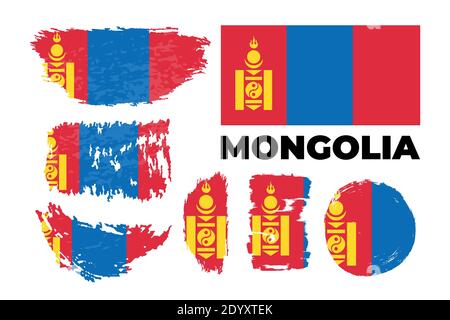 Brush drapeau de la Mongolie pays. Bonne journée d'indépendance de la Mongolie avec grungie Illustration de Vecteur