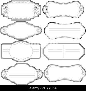 Magnifiques étiquettes victoriennes vierges contour graphiques vintage Illustration de Vecteur