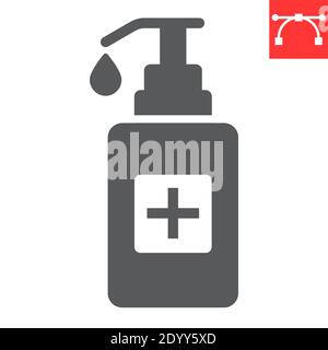 Désinfectant pour les mains, icône de glyphe, protection et Covid-19, graphiques de vecteur de signe antiseptique, icône modifiable de contour plein, eps 10. Illustration de Vecteur