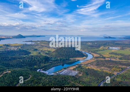 Vue aérienne du lac Taupo en Nouvelle-Zélande Banque D'Images