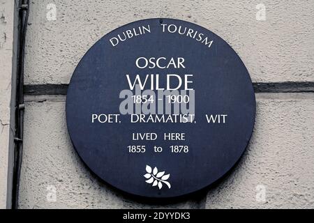 Merrion Square, Dublin, Oscar Wilde, Oscar Wilde Plaque Chambre Banque D'Images