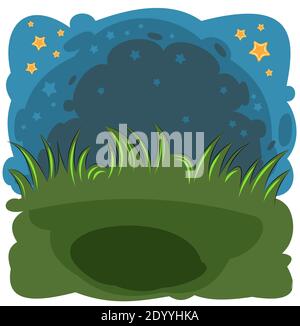 Arrière-plan paysage. Style dessin animé plat. Sous forme de nuages arrondis. La composition est en proportion carrée. Isolé sur fond blanc Banque D'Images