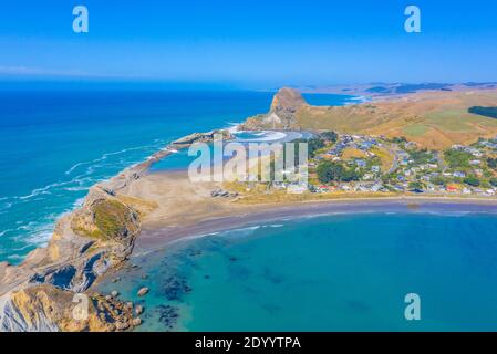 Vue aérienne de la plage de Castlepoint en Nouvelle-Zélande Banque D'Images