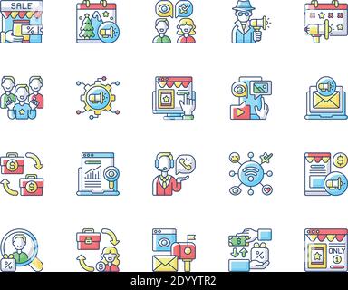 Stratégies marketing jeu d'icônes de couleur RVB Illustration de Vecteur