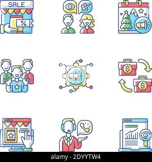 Stratégies marketing jeu d'icônes de couleur RVB Illustration de Vecteur