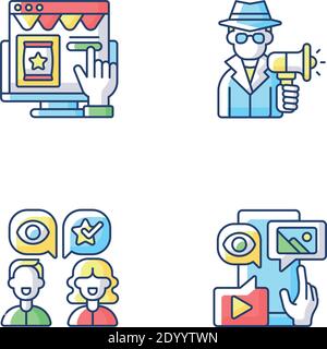 Stratégies marketing jeu d'icônes de couleur RVB Illustration de Vecteur