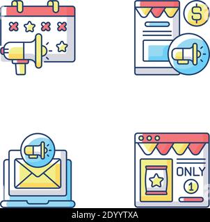 Stratégies marketing jeu d'icônes de couleur RVB Illustration de Vecteur