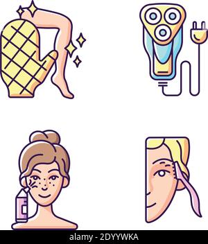 Jeux d'icônes de couleur RVB pour appareils de beauté Illustration de Vecteur