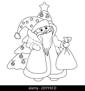 Livre de coloriage Père Noël avec un sac et un Noël arbre Banque D'Images