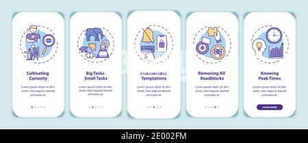 Surmonter les conseils de procrastination intégrer l'écran de la page d'application mobile avec des concepts Illustration de Vecteur