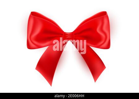Ruban rouge à boucle isolé sur fond blanc. Noeud brillant réaliste pour carte, boîte-cadeau, carte de vœux, cadeau d'emballage. Élément décoratif festif pour Illustration de Vecteur